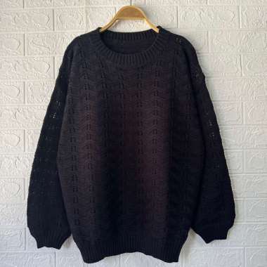 ZS SWEATER RAJUT OVERSIZE AZIZAH MOTIF JARING WANITA KOREA LENGAN PANJANG Hitam azizah
