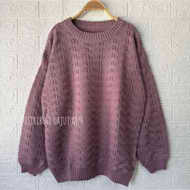 ZS SWEATER RAJUT OVERSIZE AZIZAH MOTIF JARING WANITA KOREA LENGAN PANJANG Parple azizah
