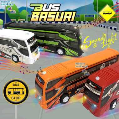 Mainan Anak Mobil Bus Basuri Lampu Telolet Oleng Plastik Dan Musik Jumbo PullBack