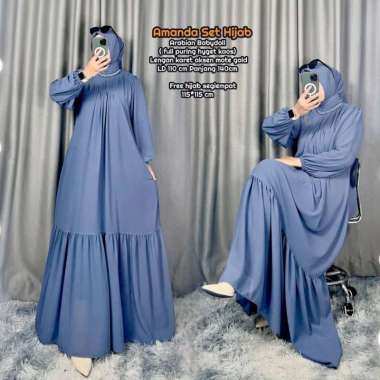 Masida Gamis Set Hijab - One Set Wanita Crinkle Airflow Kombinasi Ceruti Babydoll Setelan Wanita Gam