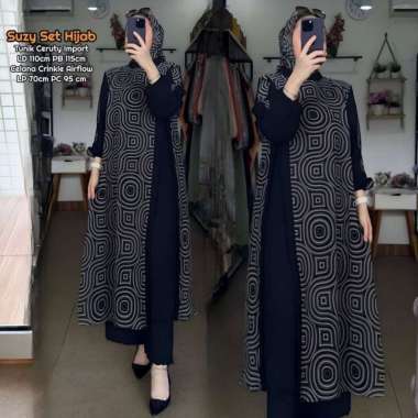 Masida Gamis Set Hijab - One Set Wanita Crinkle Airflow Kombinasi Ceruti Babydoll Setelan Wanita Gam