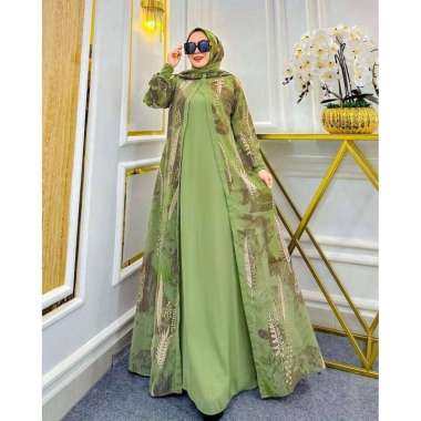 Masida Gamis Set Hijab - One Set Wanita Crinkle Airflow Kombinasi Ceruti Babydoll Setelan Wanita Gam