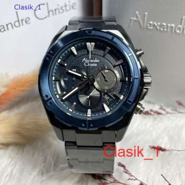 Original 100%!! Jam Alexandre Christie Pria AC 6664 AC6664 Black Blue Stainless Garansi Resmi 1 tahu