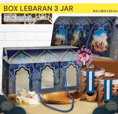 Box Idul Fitri 3 JAR Lebaran / Kotak Kue Lebaran / Parcel Idul Fitri / Hampers Lebaran ukuran 15x28x