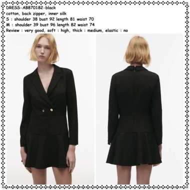 AB870182 Long Blazer Mini Dress Kerja Formal Wanita Korea Import Hitam Black