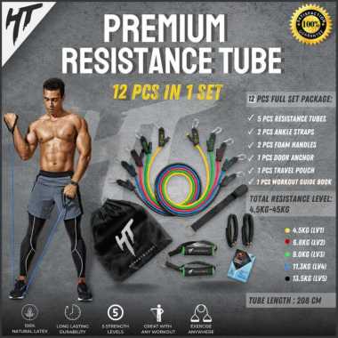 Resistance Band Set Bands Tube Tubes Alat Fitness Portable Workout Gym Foam Handle Set