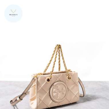 TORY BURCH Fleming soft mini tote bag leather Cream- 100% Authentic