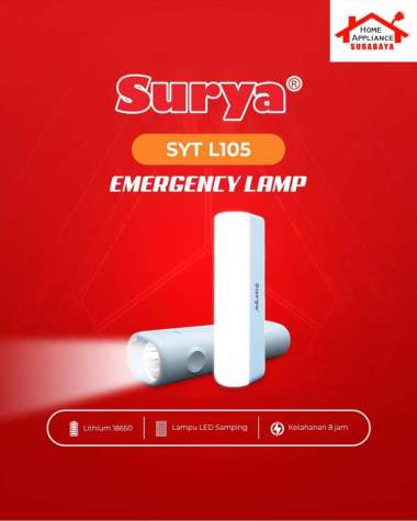 SURYA Senter Tangan Cas Mini Super LED 1W - 1 Watt SYT L105 + Emergency Lamp 12 SMD LED 3.7V 1500mAh
