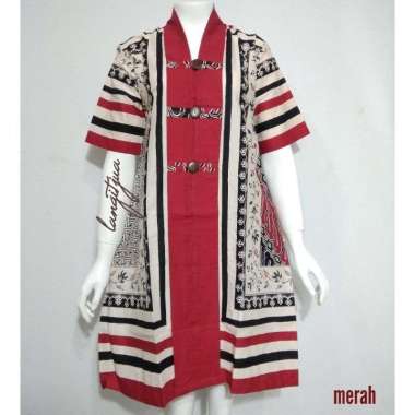DRESS SALUR INTEN LENGAN PENDEK| DRESS BATIK IMLEK BUSUI FRIENDLY Jumbo LD 130 Merah
