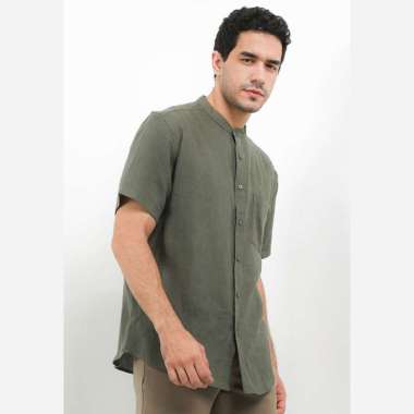Hush Puppies Centie Solid Linen Shirt Pria Olive M