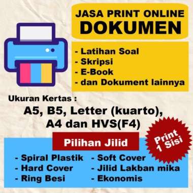 Print Cetak HVS A5, B5, hitam putih, Letter,Kuarto,A4,Folio/F4 skripsi, Latihan soal, ebook dlll F4