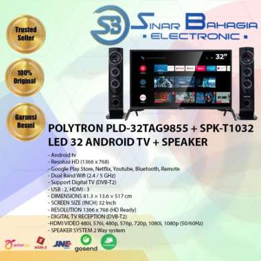 POLYTRON PLD-32TAG9855 + SPK-T1032 LED 32 ANDROID TV + SPEAKER (NEW) (KHUSUS BANDUNG)