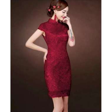 Dress Midi Cindy Brokat Marun