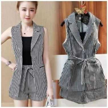 Setelan Wanita Anastasya Black Salur Katun