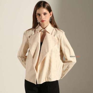 Ashley Long Sleeve Light Outer Jacket Dobby Tenun Batik / Jaket Tipis Sekouwit In Ivory S-M