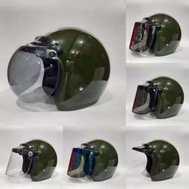 Helm Retro Jpn Hijau Army Glossy helm&pet XL