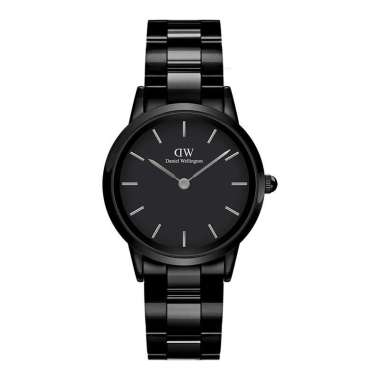 Jam Tangan Wanita Daniel Wellington Iconic Link Ceramic DW00100414 Black Dial Black Stainless Steel 