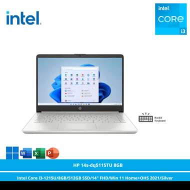 HP 14s-dq5115TU [Intel Core i3-1215U/512GB SSD/14″ FHD/Win 11 Home+OHS 2021/Silver] 8GB