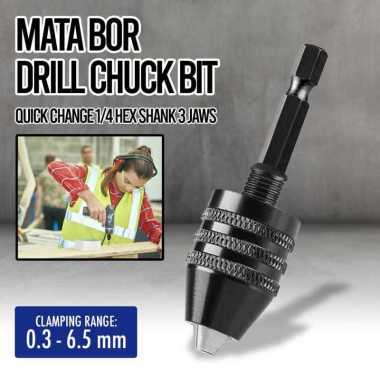 WREOW Mata Bor Drill Chuck Bit Quick Change 1/4 Hex Shank 3 Jaws 0.3-6.5mm
