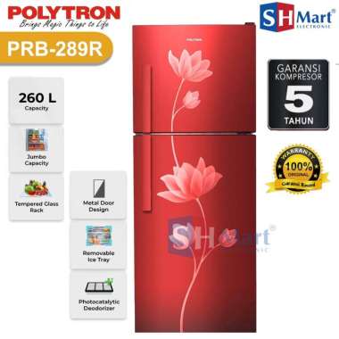 Kulkas 2 Pintu Polytron Kapasitas 240 Liter PRB-289 PRB289 (MEDAN) Merah