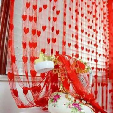 Tirai besar benang motif love tirai hiasan jendela pintu kamar gordyn cantik penghias rumah Random