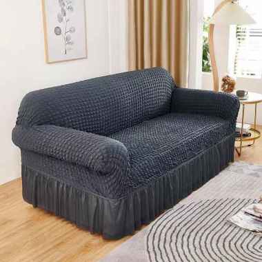 JP Sarung sofa penutup sofa universal rok kela L（3 Seater ) abu-abu gelap