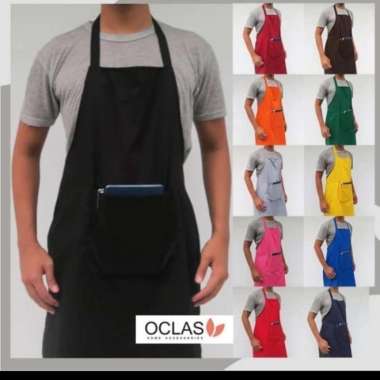 Apron Masak Dapur Celemek Warna Polos Kain Katun Unisex AntiAir Minyak