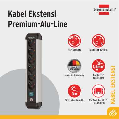Brennenstuhl Premium-Alu-Line 6-Soket Stop Kontak -1391030600
