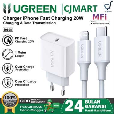 UGREEN Charger iPhone Lightning MFI PD Type C Fast Charging 20W 1 SET 20W WHITE