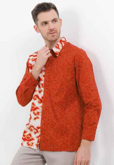 Arjuna Weda Kemeja Body Fit Batik Mega Mendung 58140024 - Merah XL