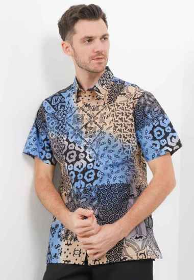 Arjuna Weda Hem Body Fit Batik Tambal Pelangi 53A141024 - Biru S