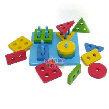 Menara Geometri 4 Susun - Mainan Edukasi Anak - Mainan Kayu Pintar
