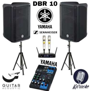 Paket Speaker Aktif Yamaha DBR 10 + Mixer Mg 06 Xu 2 Mic Wireless