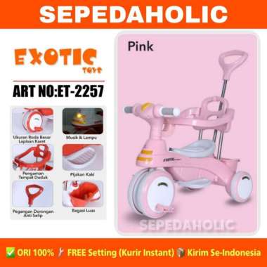 Sepeda Roda Tiga EXOTIC ET 2257 Tricycle Anak Musik Lampu Dorongan Pink