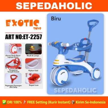 Sepeda Roda Tiga EXOTIC ET 2257 Tricycle Anak Musik Lampu Dorongan Dark Blue