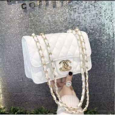 Tas Selempang Wanita Fashion - tas chelsy embos kulit wanita/cewek rantai Putih