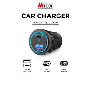 MobileTech Adapter Car Charger Dual Port PD 65W + QC 3.0 18W Fast