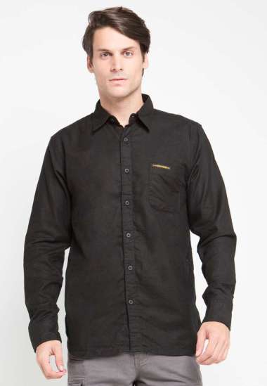 HEMMEH Kemeja Flanel Hitam Polos Lengan Panjang Kemeja Flanel Hitam Kemeja Flanel Pria Hitam Polos L