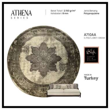 Karpet Bulat Vintage Minimalis Abstrak Impor Turki 160x160 Athena-AZ17A