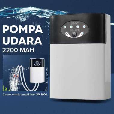 SOBO Pompa Udara Oxygen Aquarium Pump 2200mAh SB-268 Pompa Otomatis Kompresor Angin Kompa Celup Pend