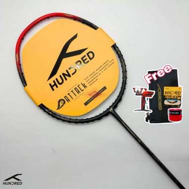 RAKET BADMINTON HUNDRED THUNDERBOLT 78 ORIGINAL LENGKAP BONUS Black red