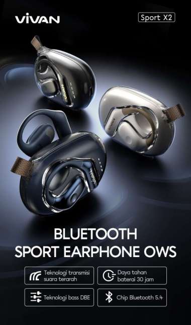 Vivan Sport X2 Headset Bluetooth True Wireless TWS Earbuds Hitam