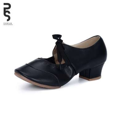 OLA - Sepatu Dansa Wanita Kulit Latin/ Line Dance Pita Tali Heels 41 Hitam