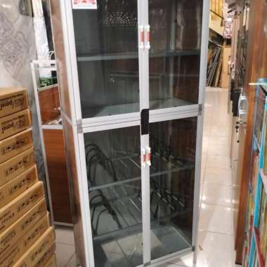 rak piring aluminium pintu kaca