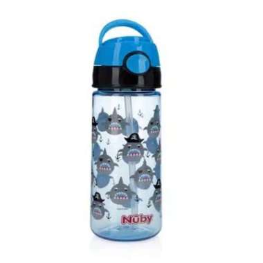 Nuby Thirsty Kids Flip-It Active Botol Minum Besar 540 ml, Motif Biru - Shark