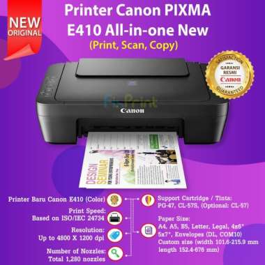 100% Produk Ori Printer Canon E410 E-410 Pixma Print Scan Copy Cartridge Pg47 Cl57S Multicolor