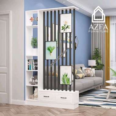 AZFA Furniture Partisi Ruangan Kayu Solid | Lemari Hias Ruang Tamu | Pembatas Ruangan 120 x 25 x 200