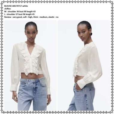 AB170717 Baju Atasan Pesta Ruffle Crop Top Blouse Lengan Panjang Rempel Wanita Korea Import Putih Wh