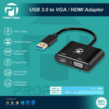 Profftech Converter USB 3.0 Input to HDMI HDTV VGA Output Adapter