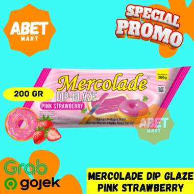 Mercolade Dip Glaze Stroberi Kemasan 200Gr - 200 Gr Strawberry Olesan Donat Roti Pink 2 Ons